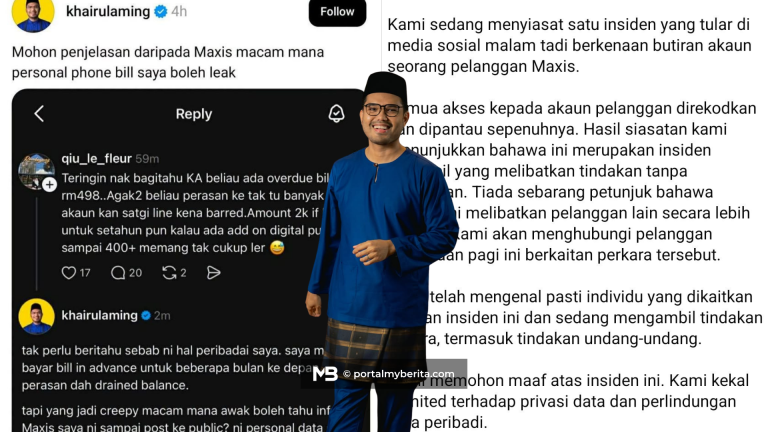 Bil Khairul Aming tular, Maxis mohon maaf dan kenal pasti individu bocor maklumat