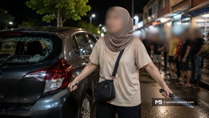 Wanita mengamuk pegang dua pisau, rosakkan kereta di Kulim