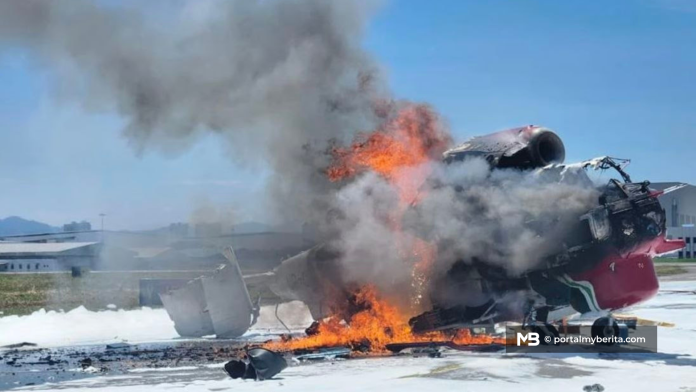 Asap tebal curi perhatian, helikopter terbakar sebelum berlepas