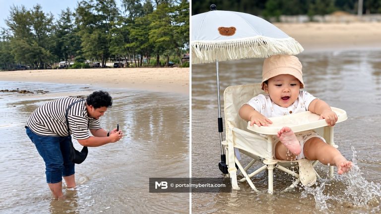 Gelagat bapa gigih rakam gambar anak di pantai curi perhatian warga maya